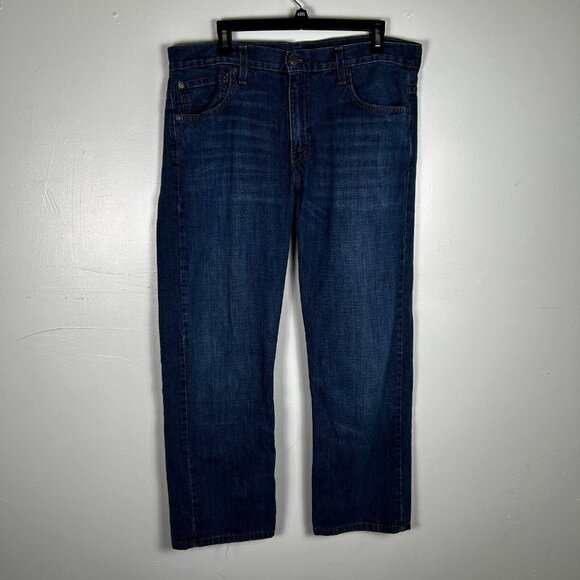 Levis Jeans Mens 33x30 569 Blue Loose Straight Dark Wash Whiskered Cotton Denim - Picture 1 of 8